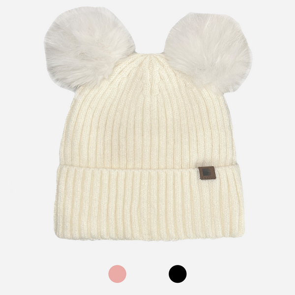 Beanie with Double Pompom and Soft Lining