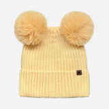 Beanie with Double Pompom and Soft Lining Yellow