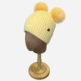 Beanie with Double Pompom and Soft Lining Yellow