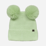 Beanie with Double Pompom and Soft Lining Green