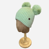 Beanie with Double Pompom and Soft Lining Green