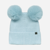 Beanie with Double Pompom and Soft Lining Blue