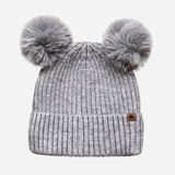 Beanie with Double Pompom and Soft Lining Camel