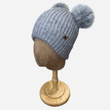 Beanie with Double Pompom and Soft Lining Grey