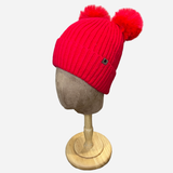 Beanie with Double Pompom and Soft Lining Red