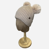 Beanie with Double Pompom and Soft Lining Camel