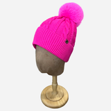 Beanie with Single Pompom and Soft Lining Hot Pink