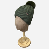 Beanie with Single Pompom and Soft Lining Green